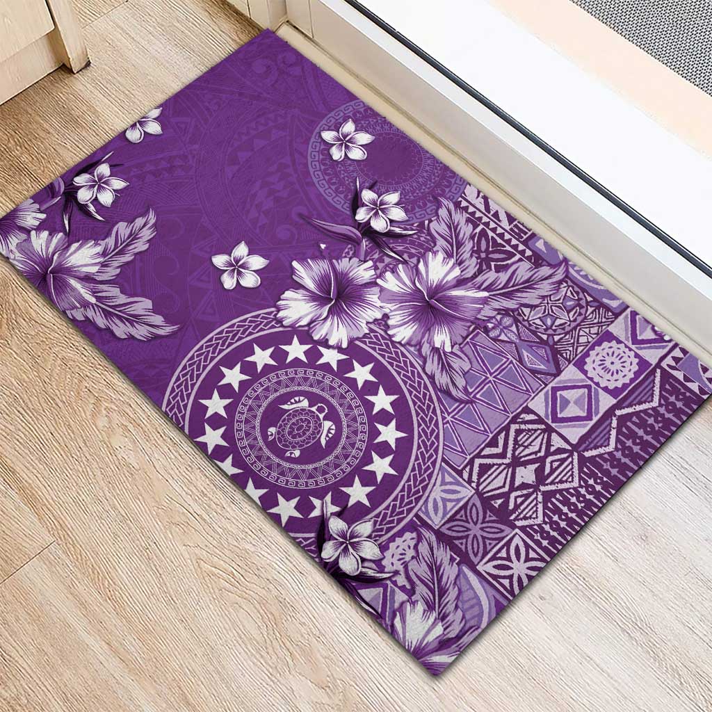 Cook Islands Rubber Doormat Purple Hibiscus And Stars LT05 - Polynesian Pride