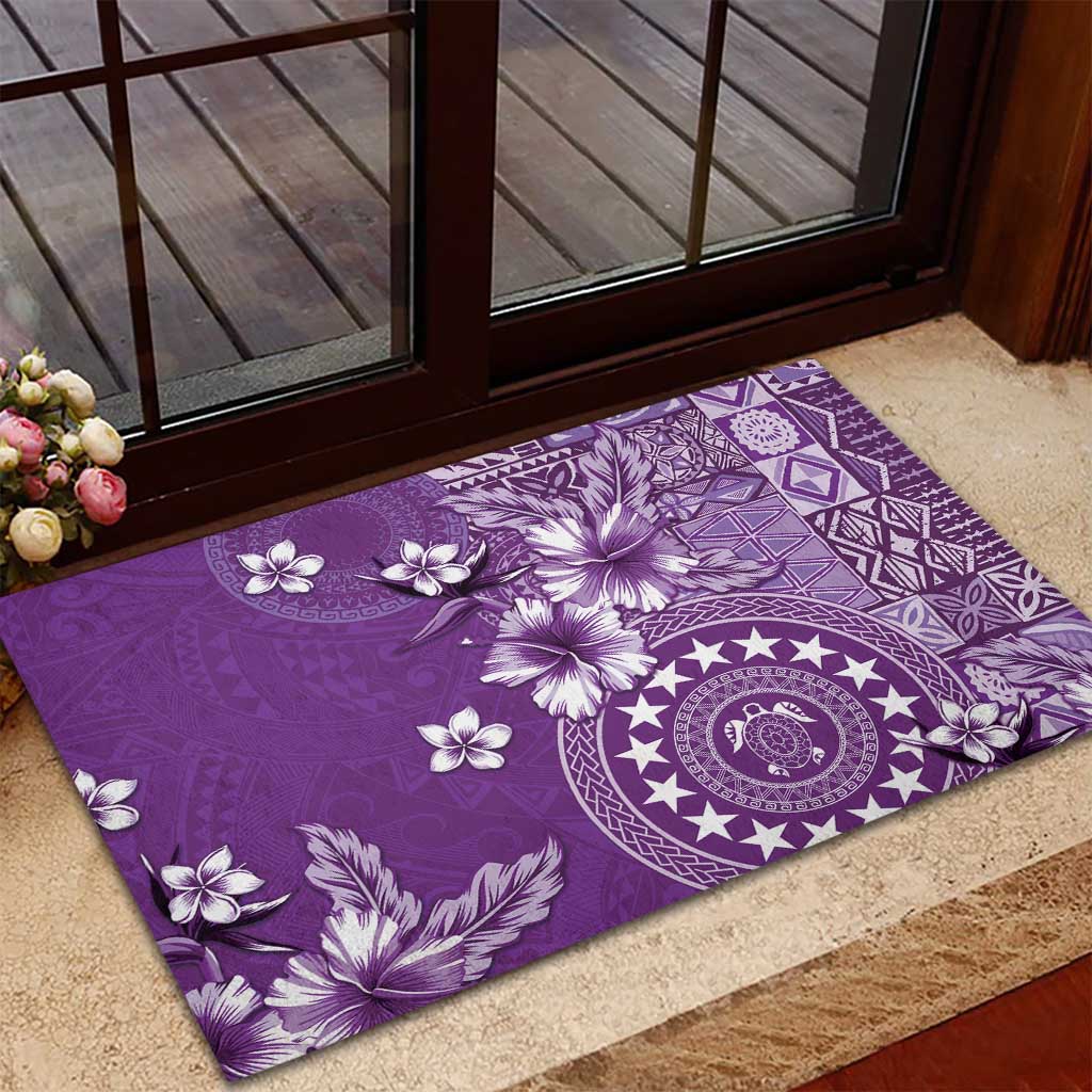 Cook Islands Rubber Doormat Purple Hibiscus And Stars LT05 - Polynesian Pride