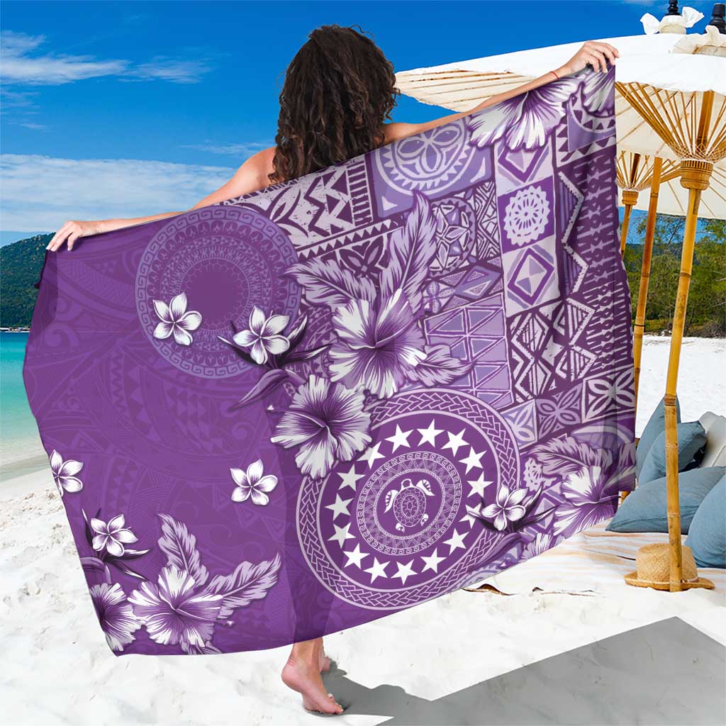 Cook Islands Sarong Purple Hibiscus And Stars LT05 One Size 44 x 66 inches Purple - Polynesian Pride