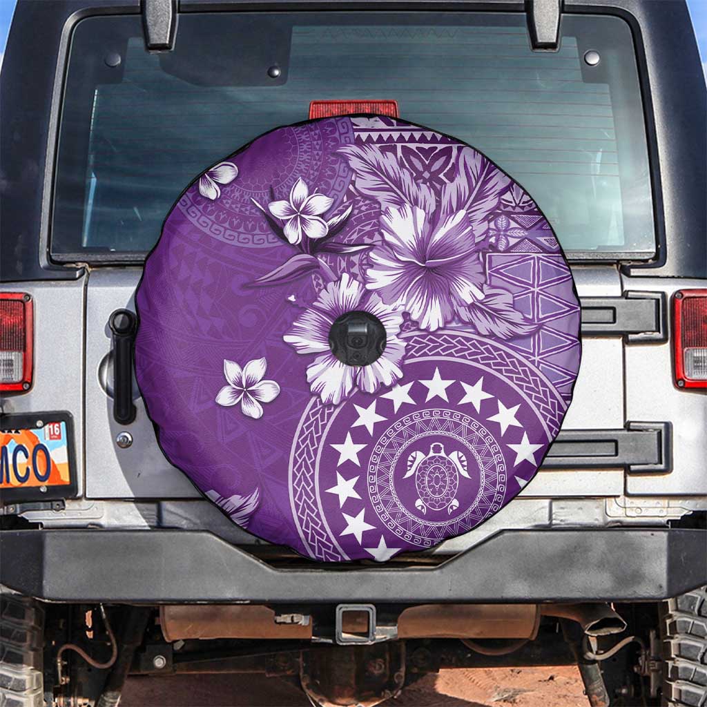 Cook Islands Spare Tire Cover Purple Hibiscus And Stars LT05 Purple - Polynesian Pride