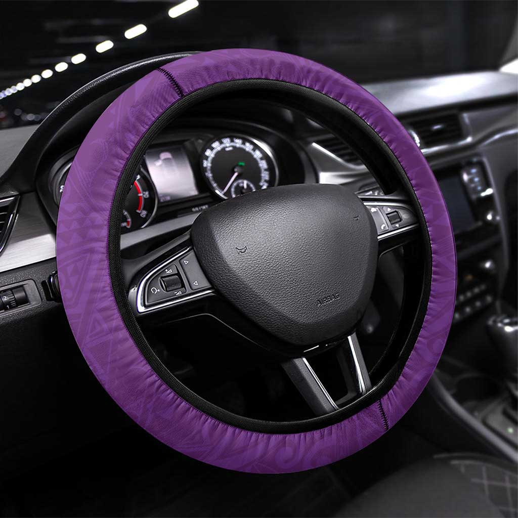 Cook Islands Steering Wheel Cover Purple Hibiscus And Stars LT05 Universal Fit Purple - Polynesian Pride