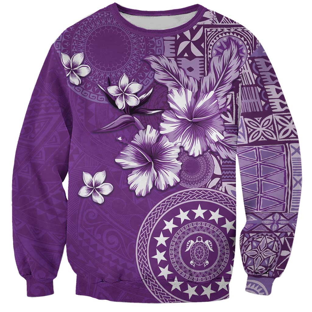 Cook Islands Sweatshirt Purple Hibiscus And Stars LT05 Unisex Purple - Polynesian Pride