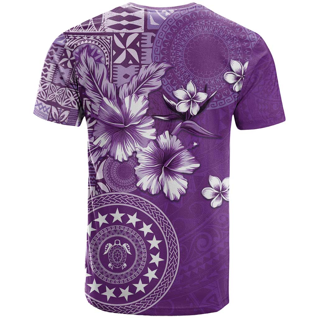 Cook Islands T Shirt Purple Hibiscus And Stars LT05 - Polynesian Pride