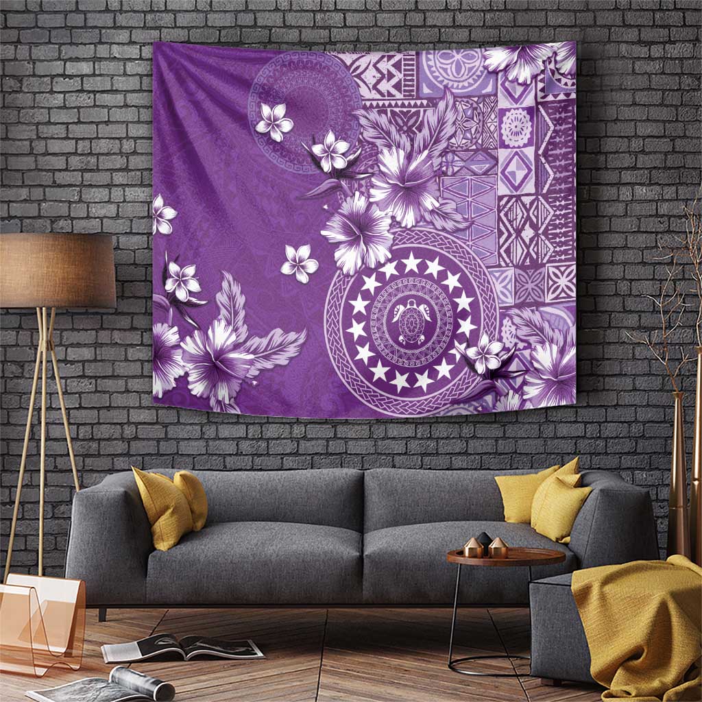 Cook Islands Tapestry Purple Hibiscus And Stars LT05 Purple - Polynesian Pride