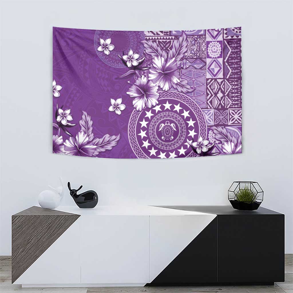 Cook Islands Tapestry Purple Hibiscus And Stars LT05 - Polynesian Pride