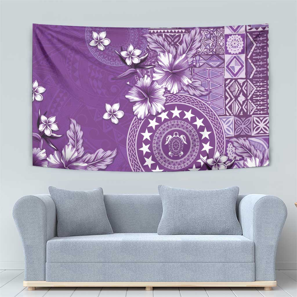 Cook Islands Tapestry Purple Hibiscus And Stars LT05 - Polynesian Pride