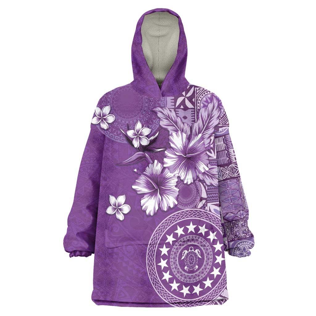 Cook Islands Wearable Blanket Hoodie Purple Hibiscus And Stars LT05 One Size Purple - Polynesian Pride