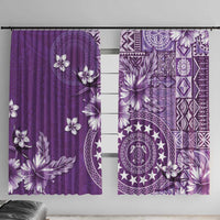 Cook Islands Window Curtain Purple Hibiscus And Stars LT05 With Hooks Purple - Polynesian Pride