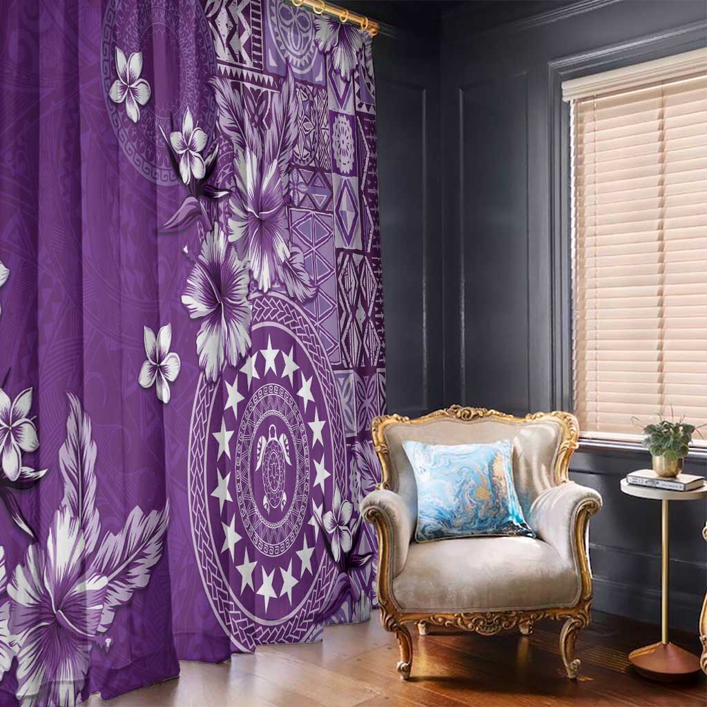 Cook Islands Window Curtain Purple Hibiscus And Stars LT05 - Polynesian Pride