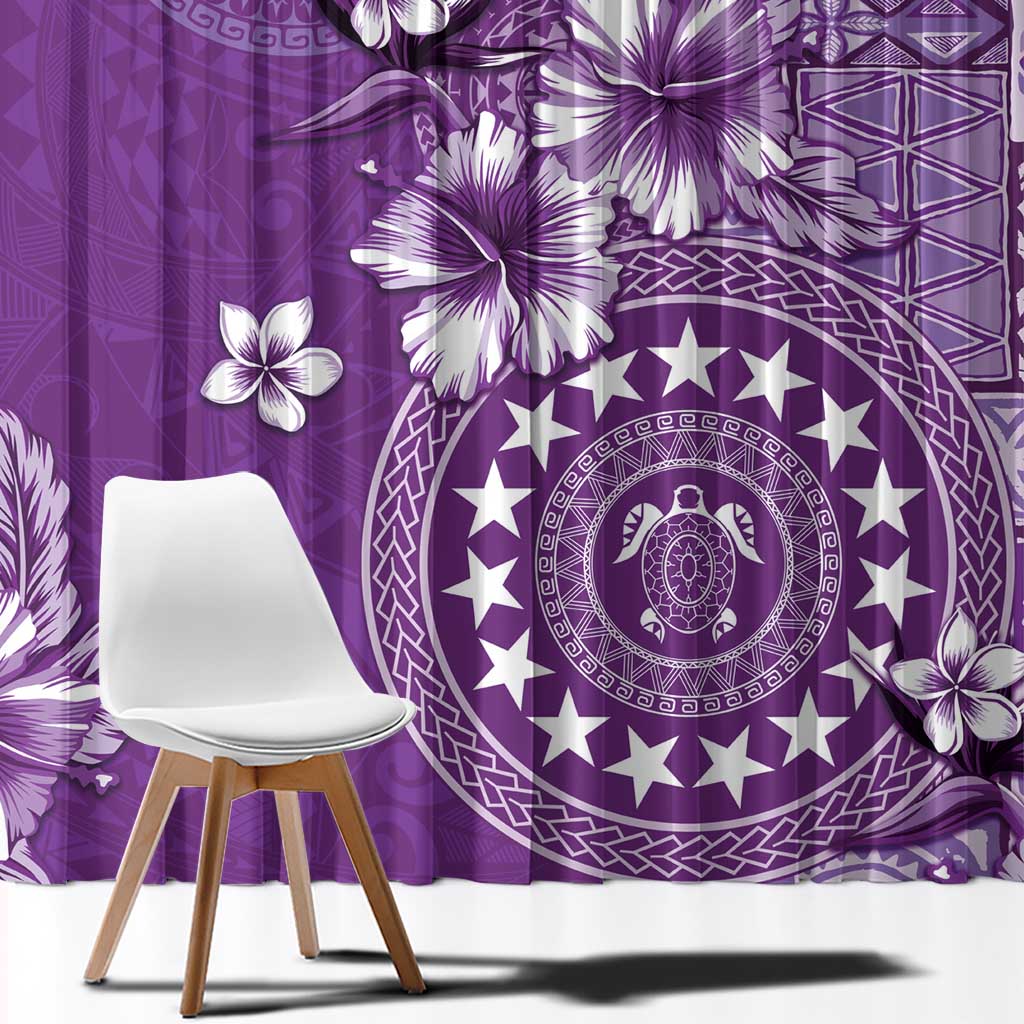 Cook Islands Window Curtain Purple Hibiscus And Stars LT05 - Polynesian Pride