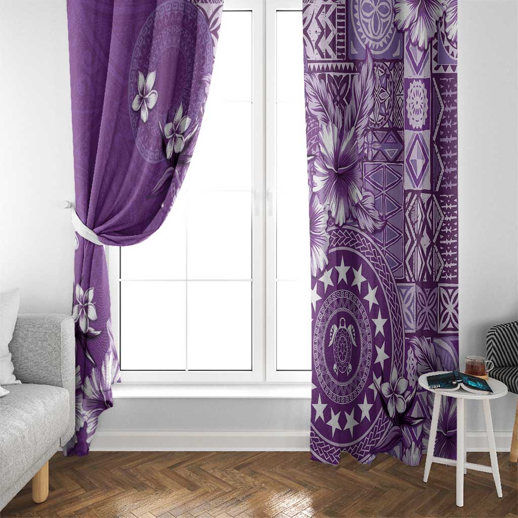 Cook Islands Window Curtain Purple Hibiscus And Stars LT05 - Polynesian Pride