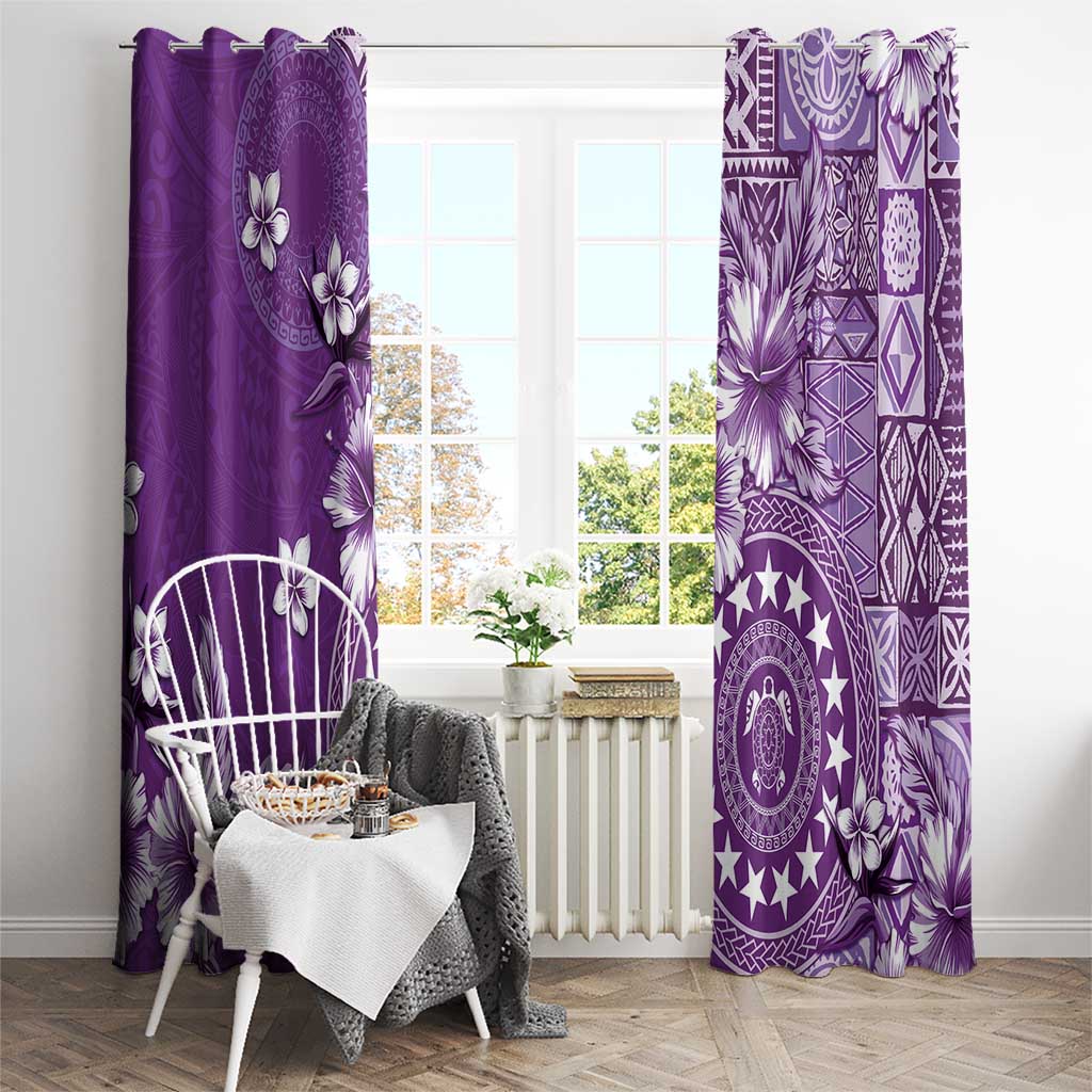 Cook Islands Window Curtain Purple Hibiscus And Stars LT05 - Polynesian Pride
