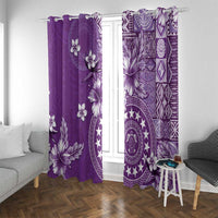 Cook Islands Window Curtain Purple Hibiscus And Stars LT05 With Grommets Purple - Polynesian Pride