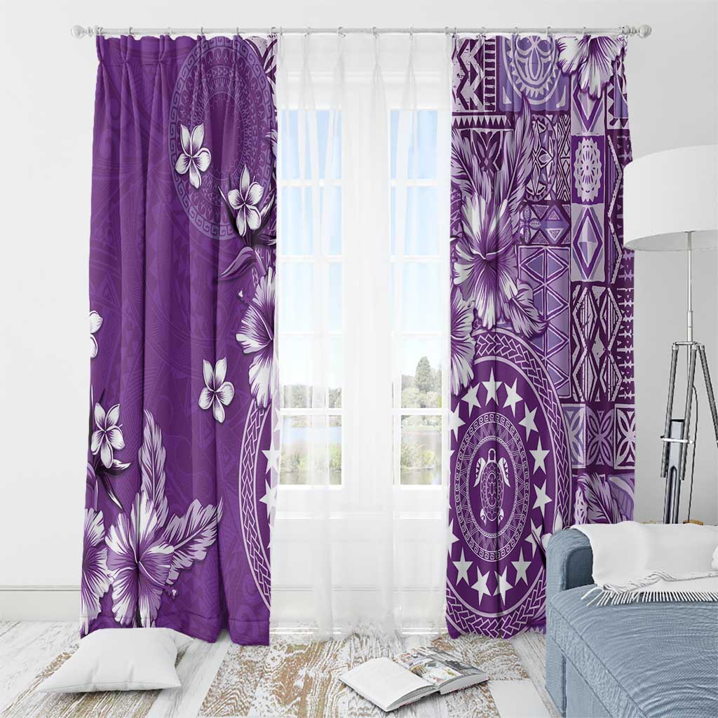 Cook Islands Window Curtain Purple Hibiscus And Stars LT05 - Polynesian Pride