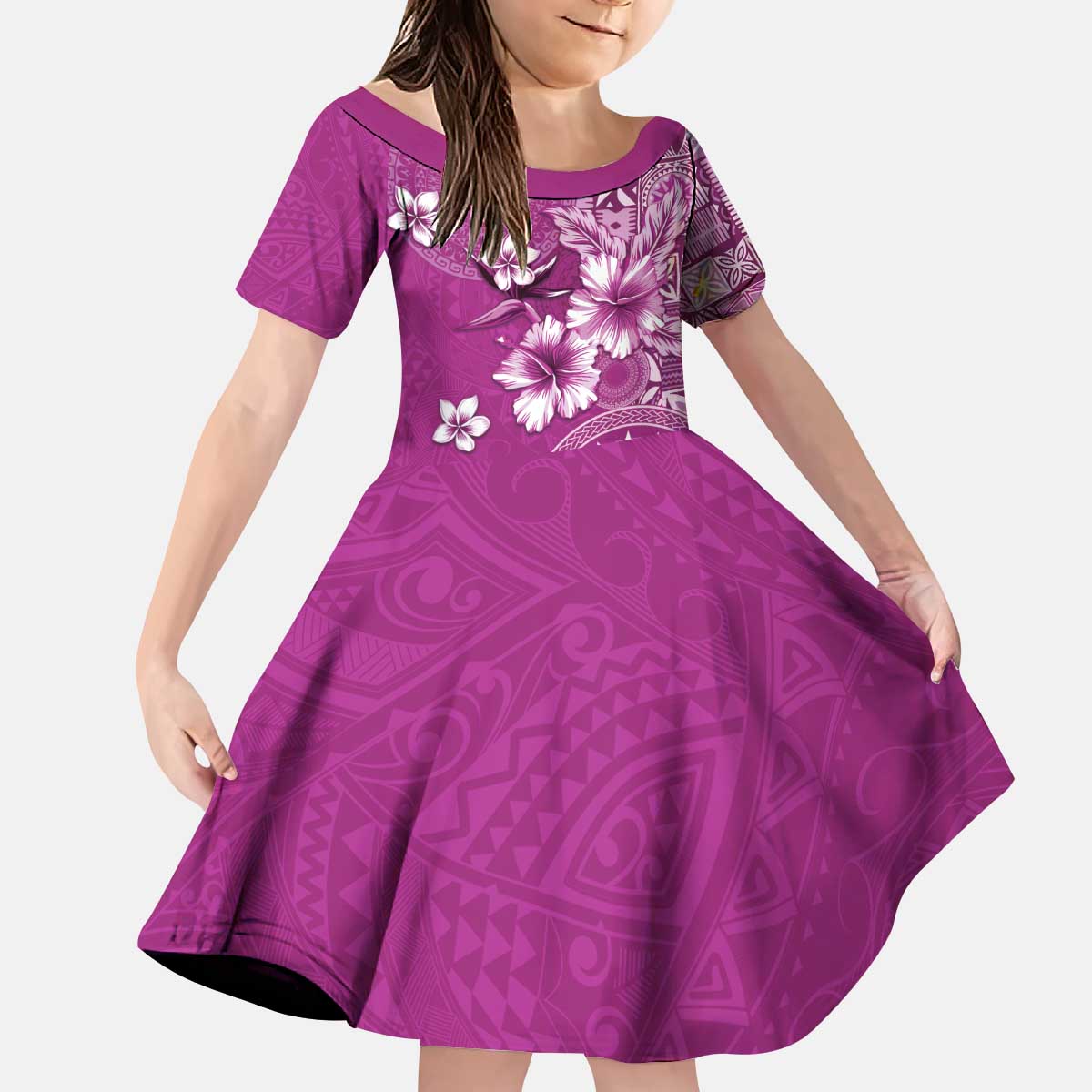Cook Islands Kid Short Sleeve Dress Fandango Hibiscus And Stars LT05 KID Fandango - Polynesian Pride