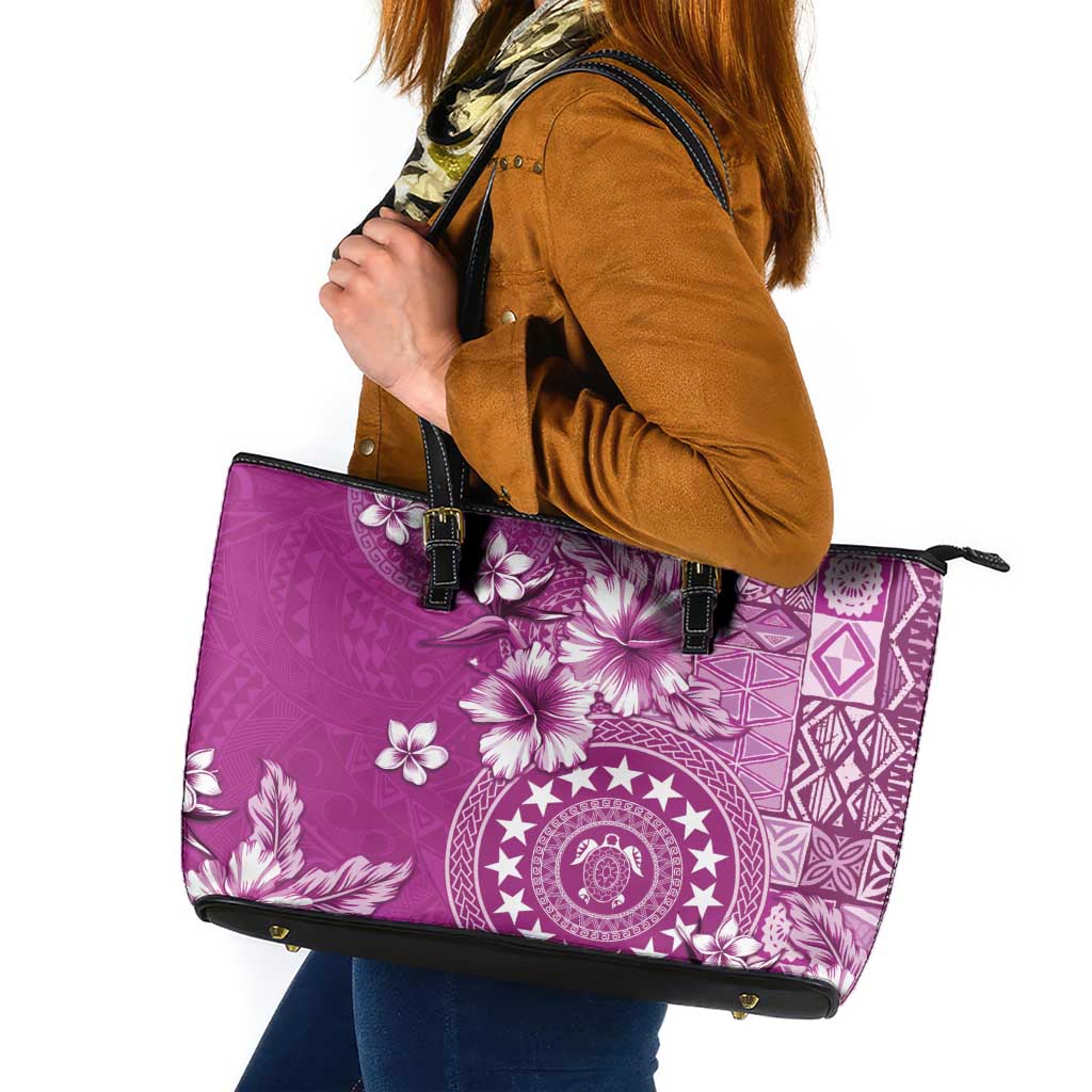 Cook Islands Leather Tote Bag Fandango Hibiscus And Stars LT05 Fandango - Polynesian Pride