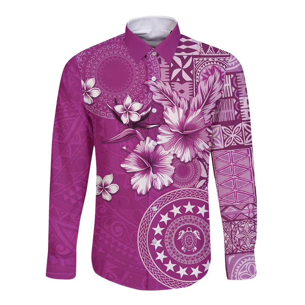 Cook Islands Long Sleeve Button Shirt Fandango Hibiscus And Stars LT05 Unisex Fandango - Polynesian Pride