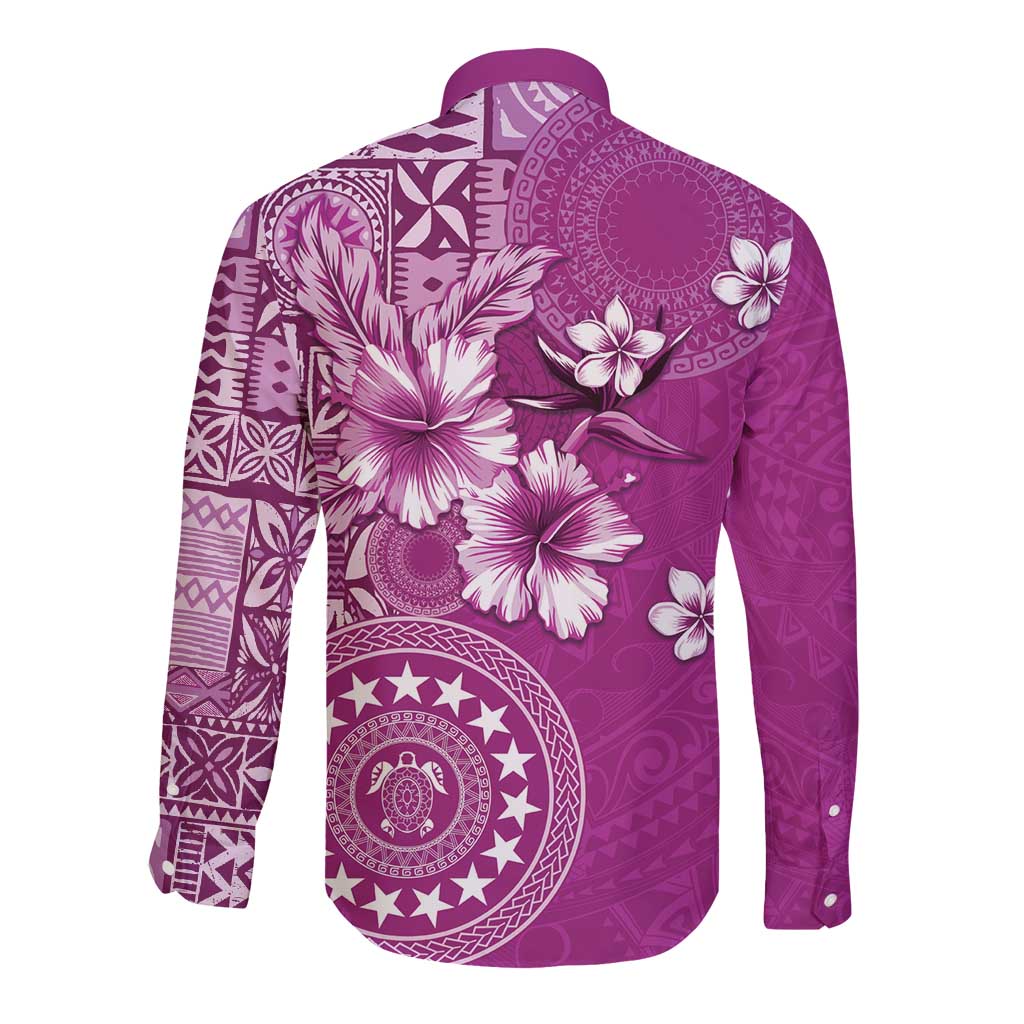 Cook Islands Long Sleeve Button Shirt Fandango Hibiscus And Stars LT05 - Polynesian Pride