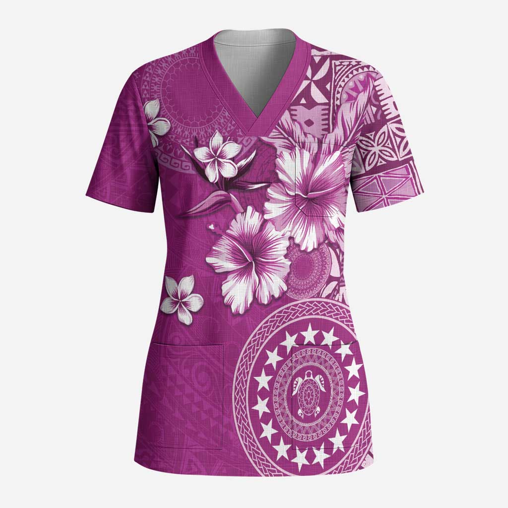 Cook Islands Scrub Top Fandango Hibiscus And Stars LT05 Adult Fandango - Polynesian Pride