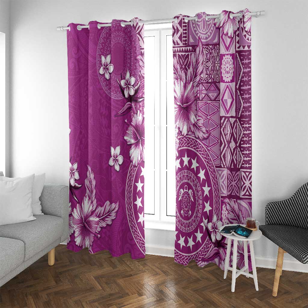 Cook Islands Window Curtain Fandango Hibiscus And Stars LT05 With Grommets Fandango - Polynesian Pride