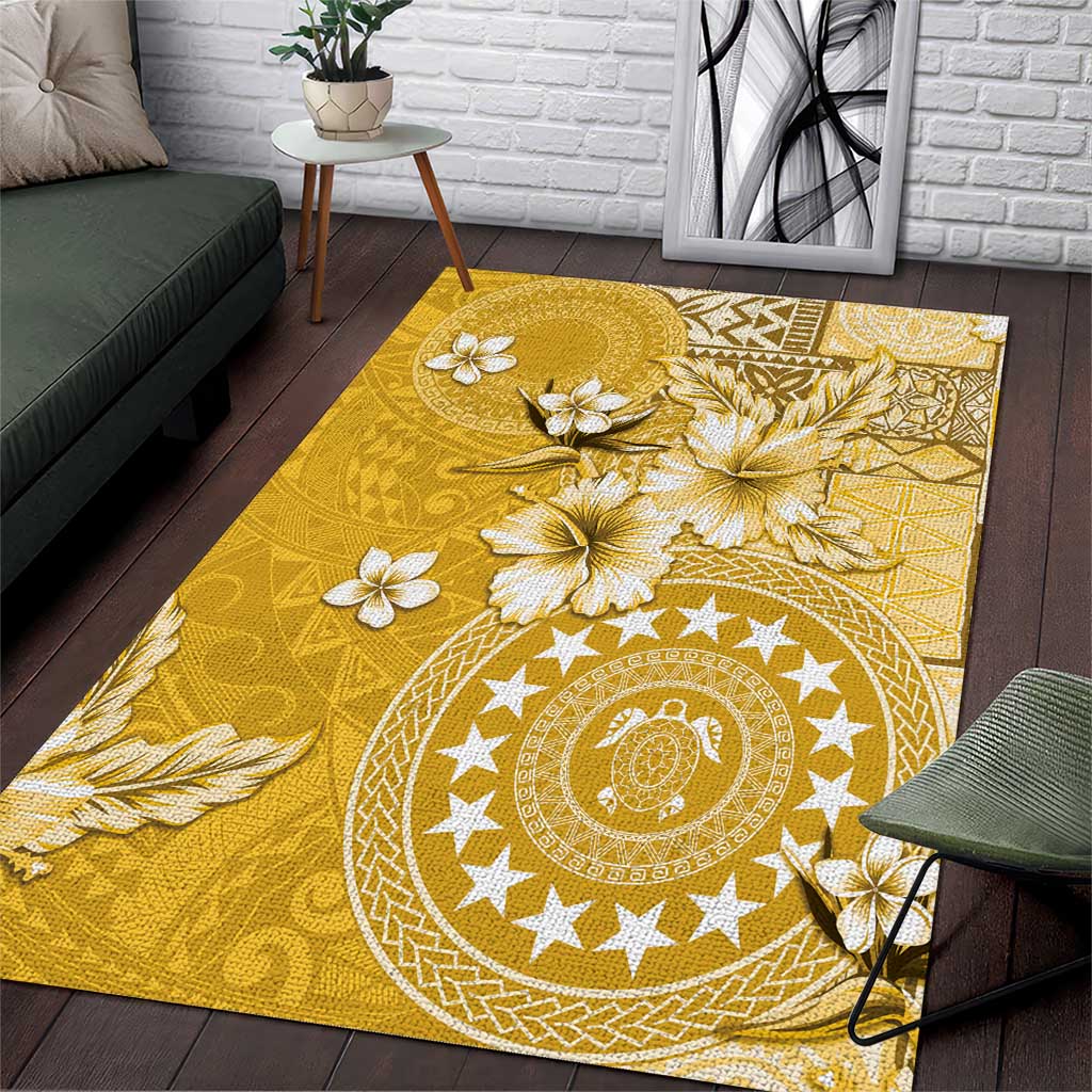Cook Islands Area Rug Yellow Hibiscus And Stars LT05 Yellow - Polynesian Pride