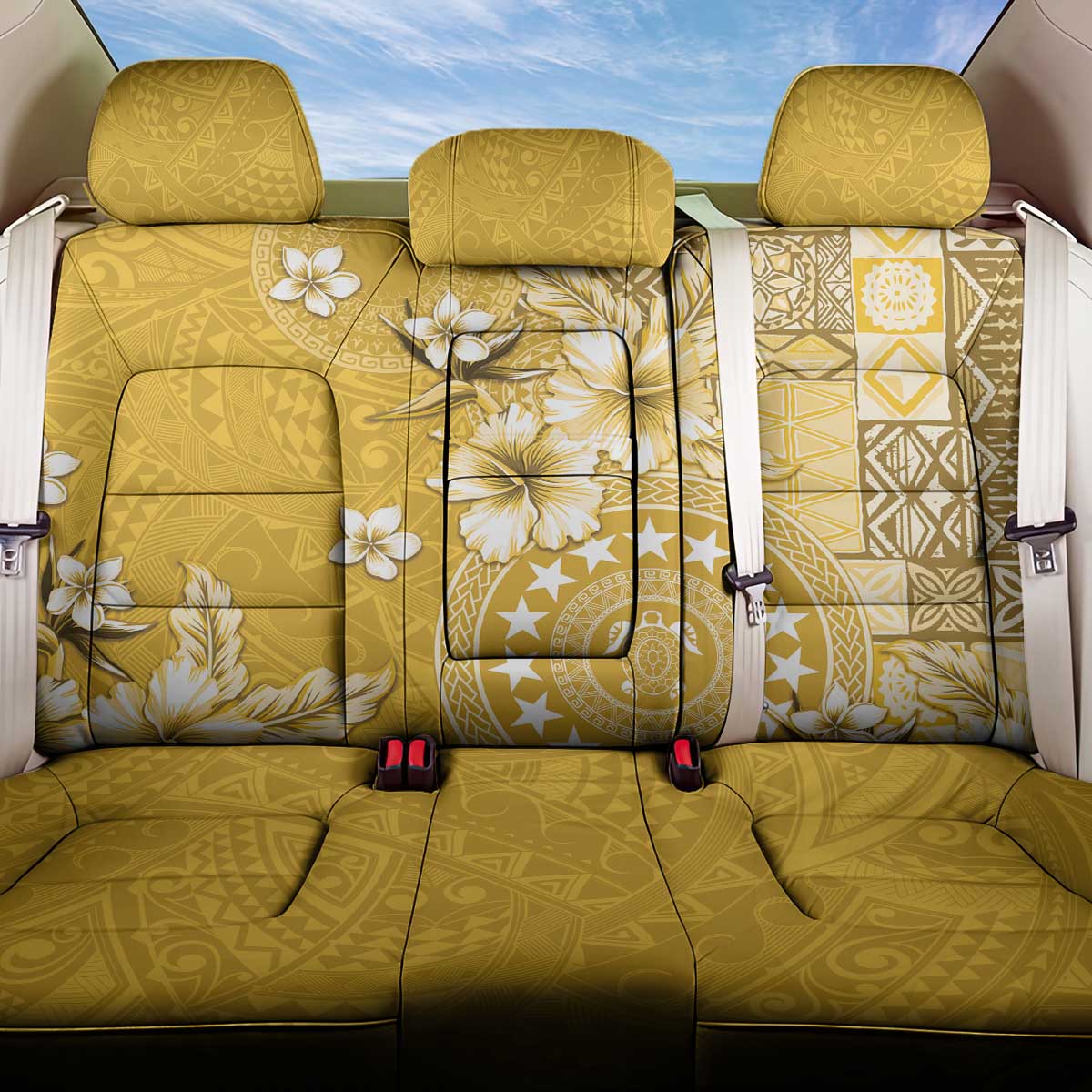 Cook Islands Back Car Seat Cover Yellow Hibiscus And Stars LT05 One Size Yellow - Polynesian Pride
