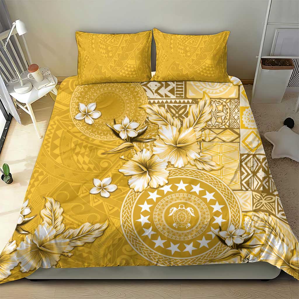 Cook Islands Bedding Set Yellow Hibiscus And Stars LT05 - Polynesian Pride
