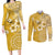 Cook Islands Couples Matching Long Sleeve Bodycon Dress and Long Sleeve Button Shirt Yellow Hibiscus And Stars