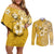 Cook Islands Couples Matching Off Shoulder Short Dress and Long Sleeve Button Shirt Yellow Hibiscus And Stars