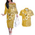 Cook Islands Couples Matching Off The Shoulder Long Sleeve Dress and Hawaiian Shirt Yellow Hibiscus And Stars