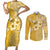 Cook Islands Couples Matching Short Sleeve Bodycon Dress and Long Sleeve Button Shirt Yellow Hibiscus And Stars