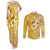 Cook Islands Couples Matching Tank Maxi Dress and Long Sleeve Button Shirt Yellow Hibiscus And Stars