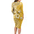 Cook Islands Family Matching Long Sleeve Bodycon Dress and Hawaiian Shirt Yellow Hibiscus And Stars