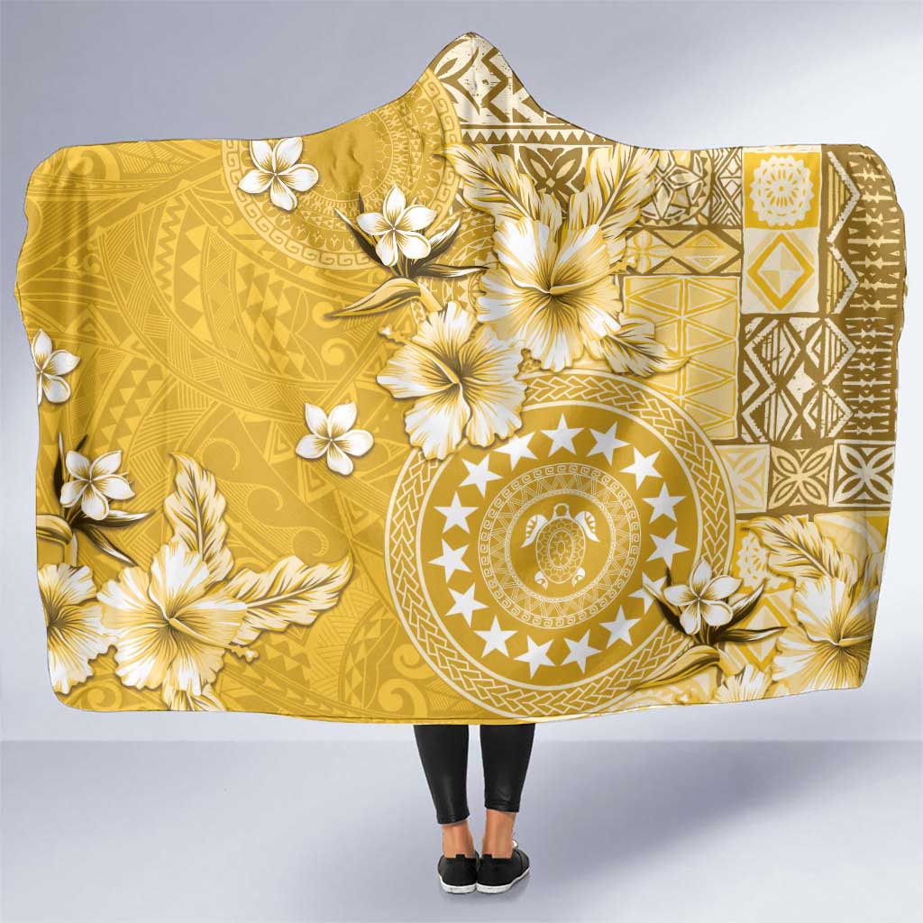 Cook Islands Hooded Blanket Yellow Hibiscus And Stars LT05 One Size Yellow - Polynesian Pride