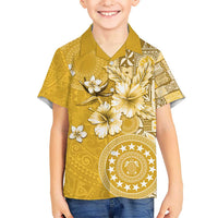 Cook Islands Kid Hawaiian Shirt Yellow Hibiscus And Stars LT05 Kid Yellow - Polynesian Pride