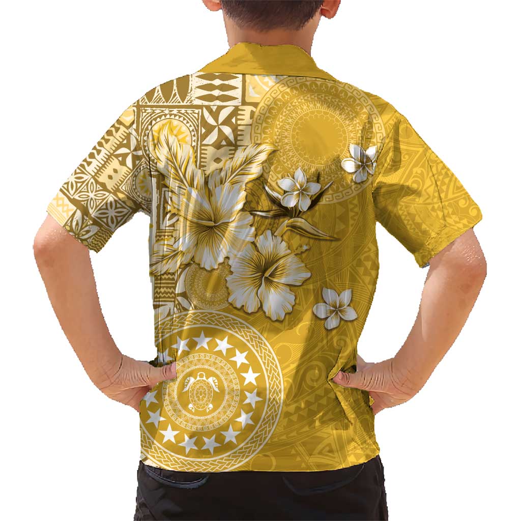 Cook Islands Kid Hawaiian Shirt Yellow Hibiscus And Stars LT05 - Polynesian Pride