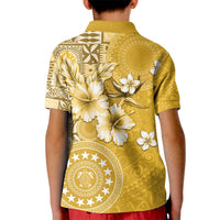 Cook Islands Kid Polo Shirt Yellow Hibiscus And Stars LT05 - Polynesian Pride