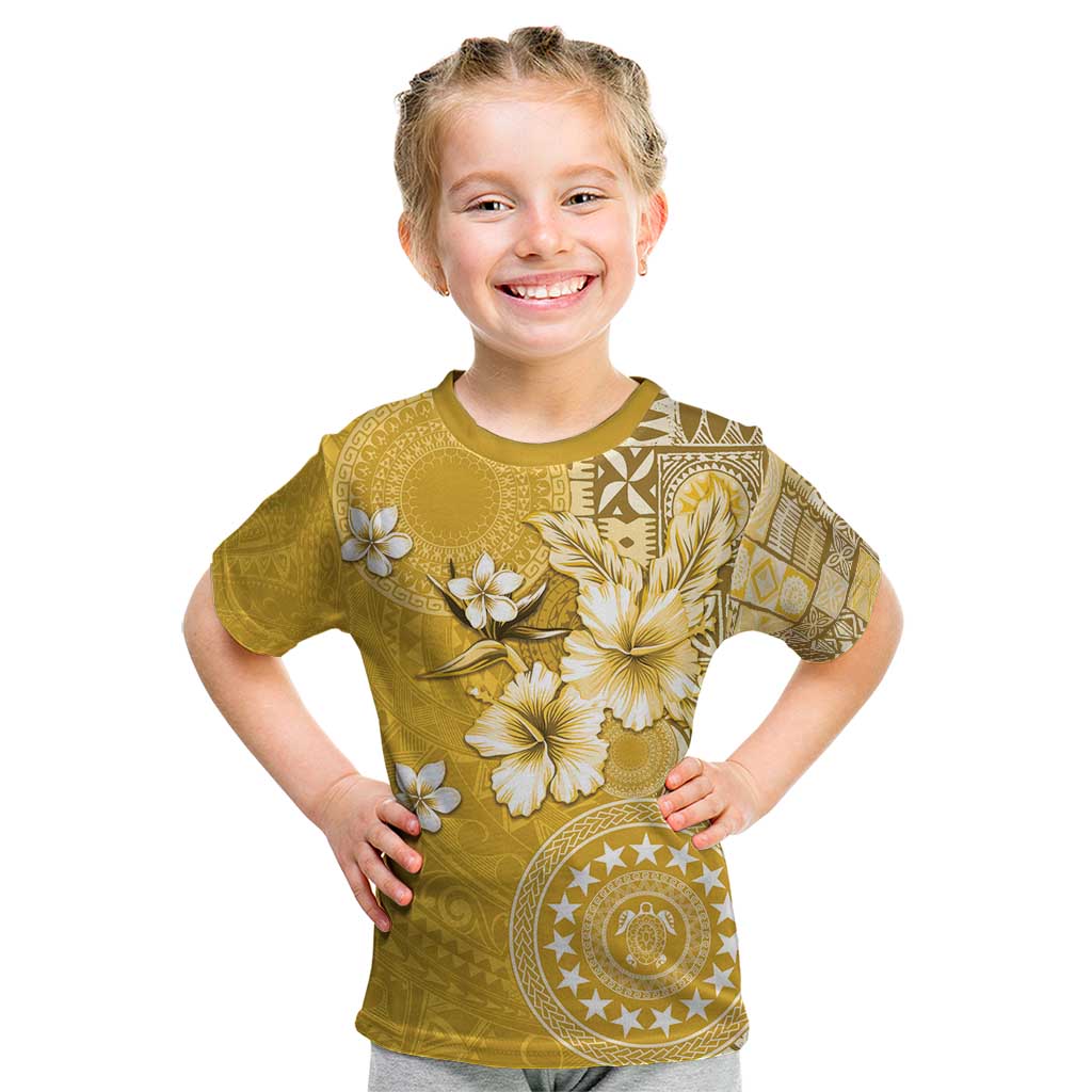Cook Islands Kid T Shirt Yellow Hibiscus And Stars LT05 Yellow - Polynesian Pride
