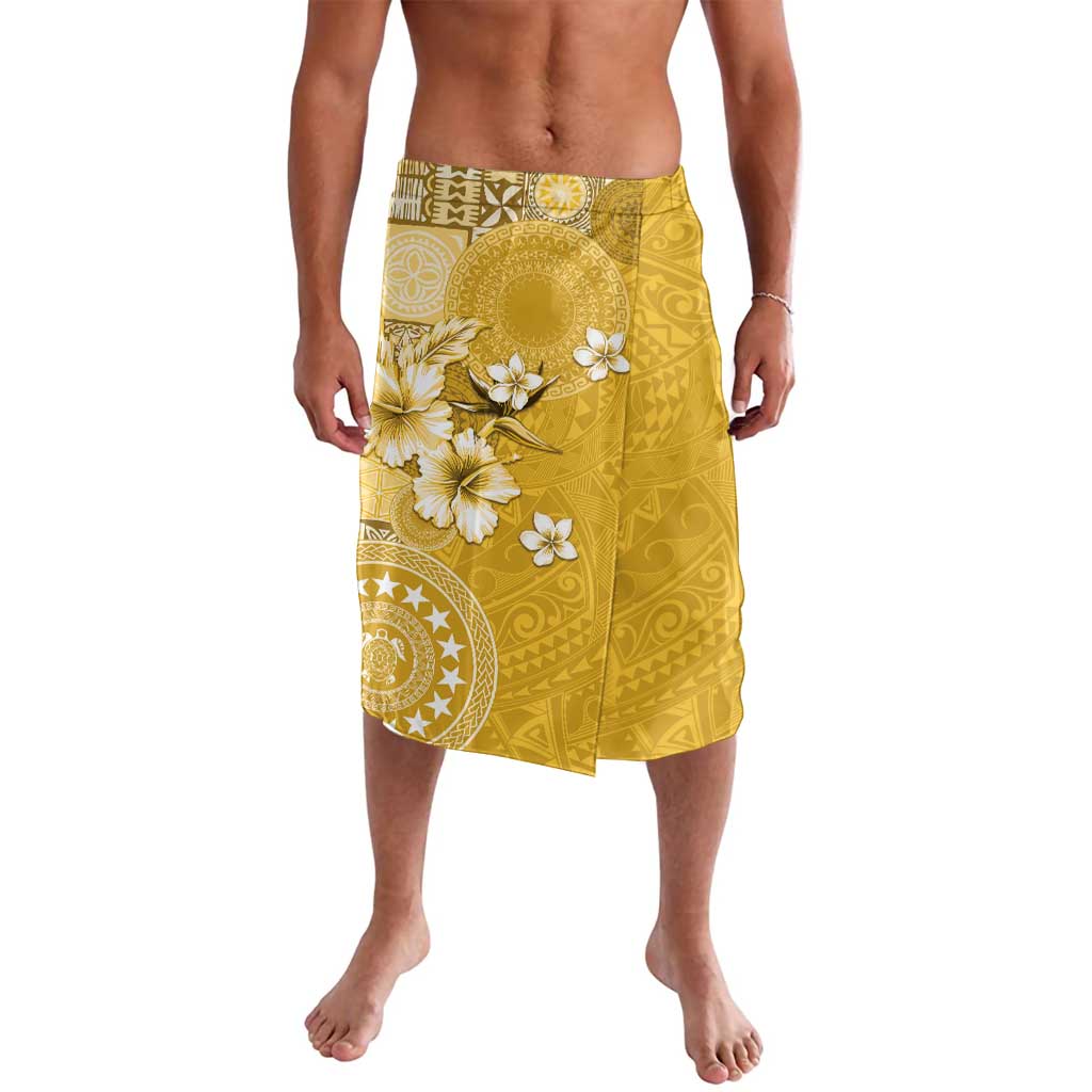 Cook Islands Lavalava Yellow Hibiscus And Stars LT05 Yellow - Polynesian Pride