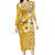 Cook Islands Long Sleeve Bodycon Dress Yellow Hibiscus And Stars