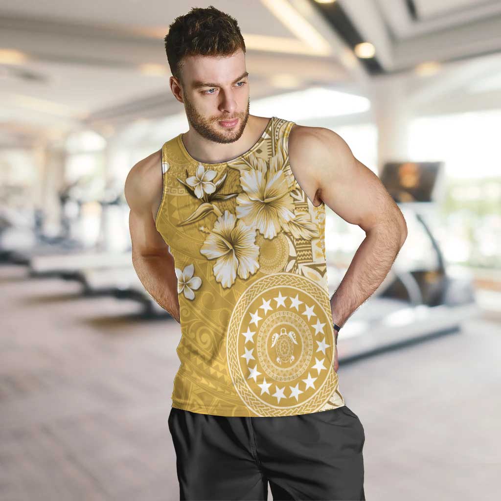 Cook Islands Men Tank Top Yellow Hibiscus And Stars LT05 Yellow - Polynesian Pride