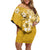 Cook Islands Off Shoulder Short Dress Yellow Hibiscus And Stars