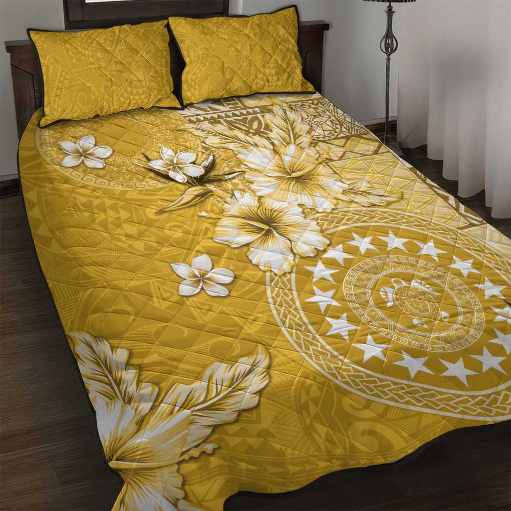 Cook Islands Quilt Bed Set Yellow Hibiscus And Stars LT05 Yellow - Polynesian Pride