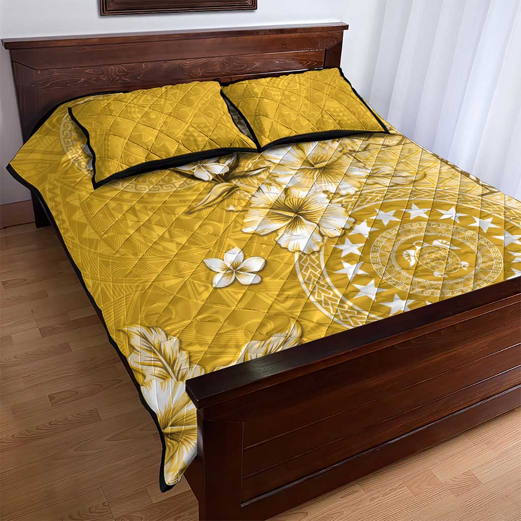 Cook Islands Quilt Bed Set Yellow Hibiscus And Stars LT05 - Polynesian Pride
