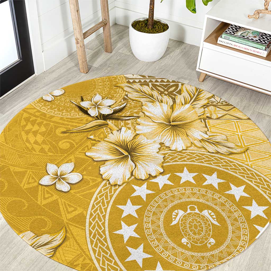 Cook Islands Round Carpet Yellow Hibiscus And Stars LT05 Yellow - Polynesian Pride