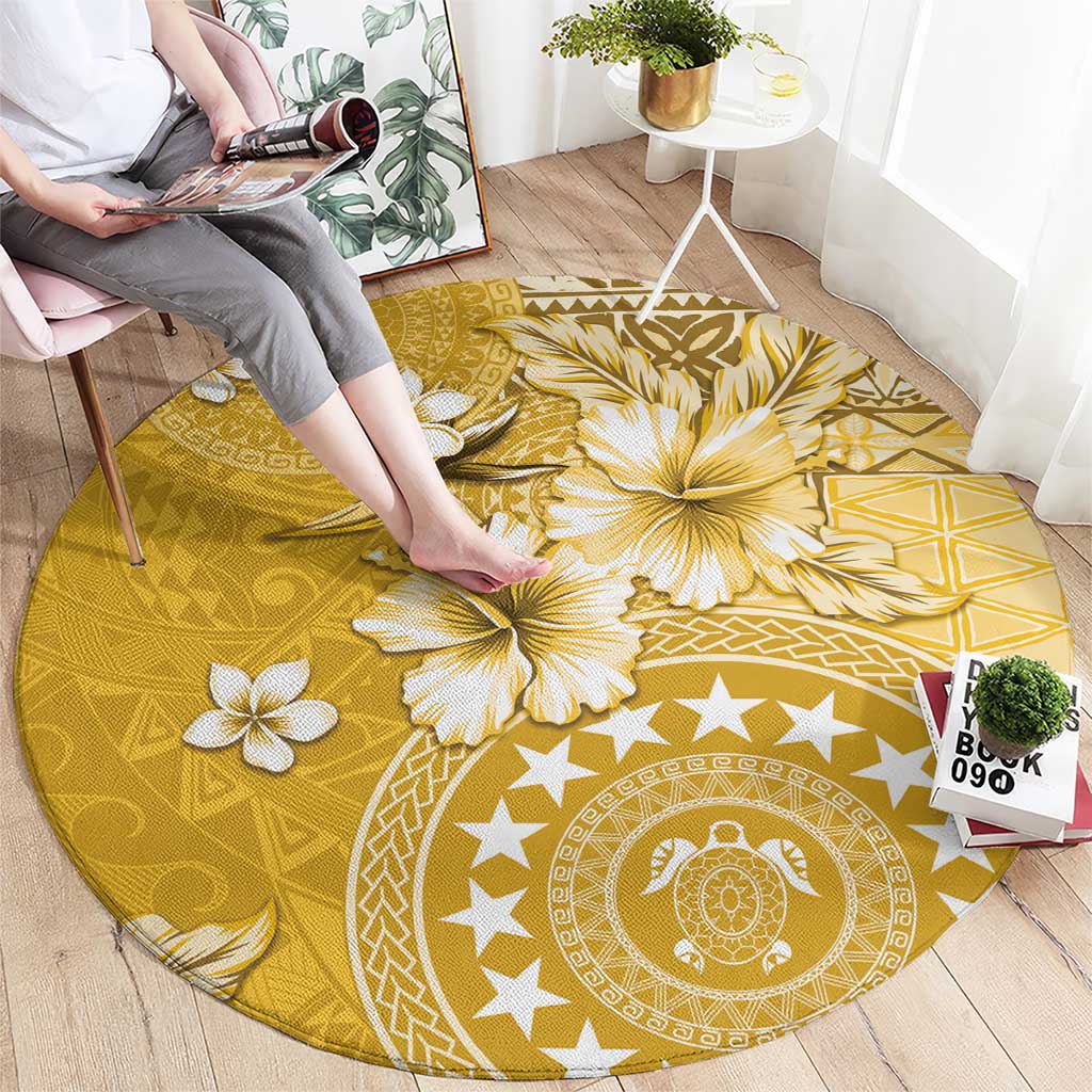 Cook Islands Round Carpet Yellow Hibiscus And Stars LT05 - Polynesian Pride