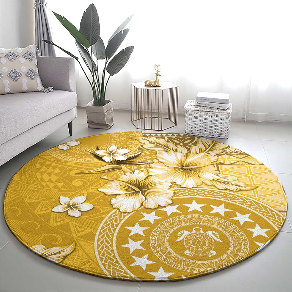 Cook Islands Round Carpet Yellow Hibiscus And Stars LT05 - Polynesian Pride