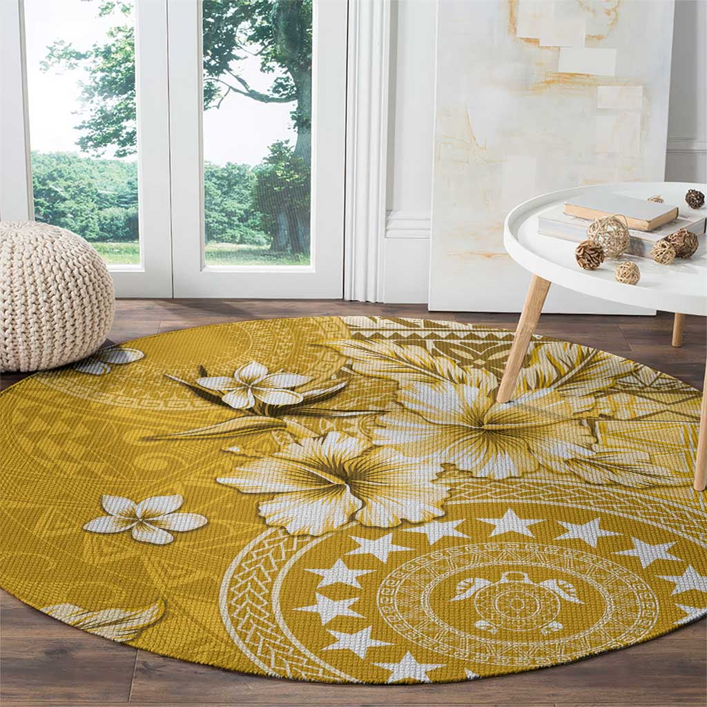 Cook Islands Round Carpet Yellow Hibiscus And Stars LT05 - Polynesian Pride