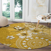 Cook Islands Round Carpet Yellow Hibiscus And Stars LT05 - Polynesian Pride