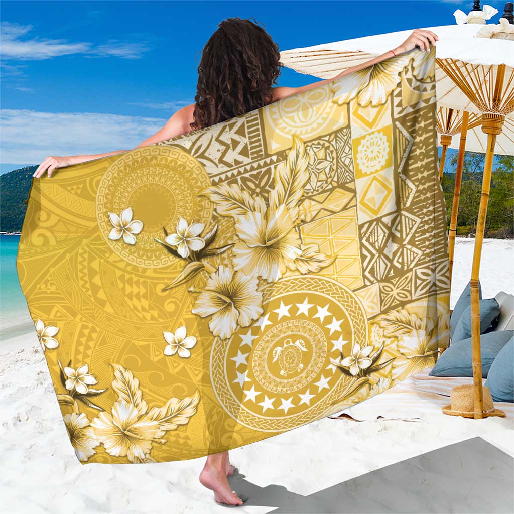 Cook Islands Sarong Yellow Hibiscus And Stars LT05 One Size 44 x 66 inches Yellow - Polynesian Pride